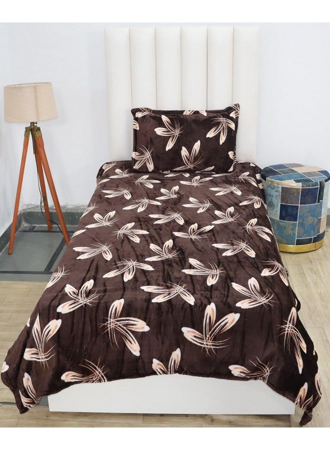 RD TREND أغطية سرير دافئة من فانيلا RD TREND 190 GSM بحجم مفرد (60X90 بوصة) مع غطاء وسادة واحد بحجم (18X28 بوصة) لون زهرة القهوة - Image 3
