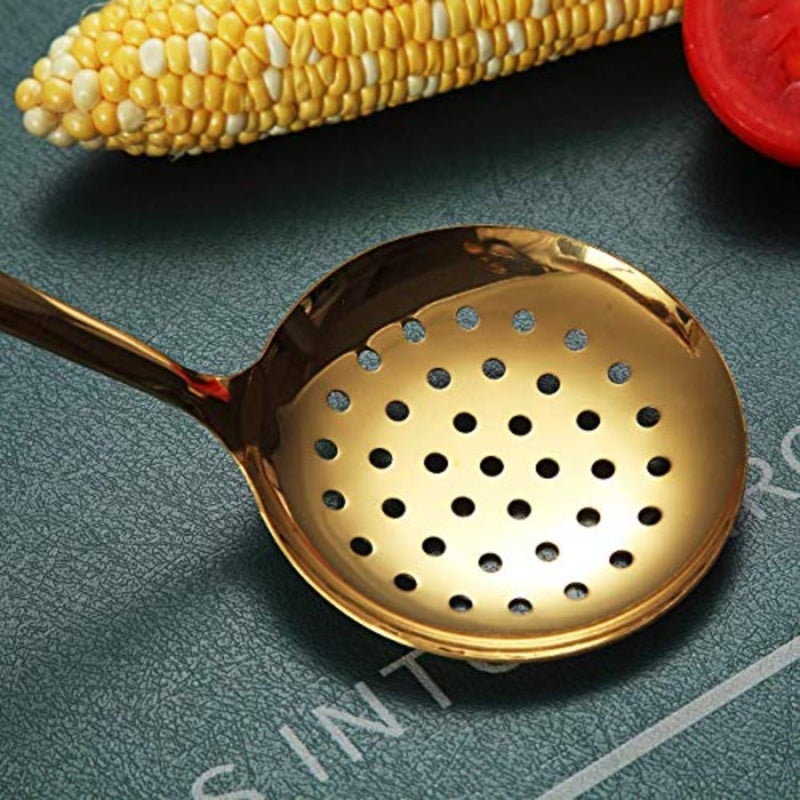 Gold Skimmer, Metal Strainer with Titanium Gold Plating, Kitchen Cooking Skimmers for Non-Stick Cookware, Dishwasher Safe, Easy to Clean - Image 5