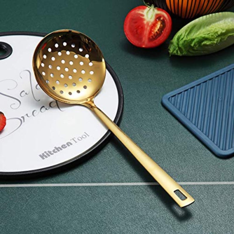Gold Skimmer, Metal Strainer with Titanium Gold Plating, Kitchen Cooking Skimmers for Non-Stick Cookware, Dishwasher Safe, Easy to Clean - Image 3