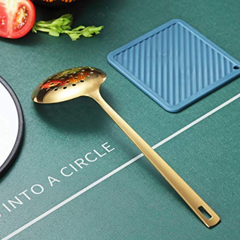 Gold Skimmer, Metal Strainer with Titanium Gold Plating, Kitchen Cooking Skimmers for Non-Stick Cookware, Dishwasher Safe, Easy to Clean - Image 4
