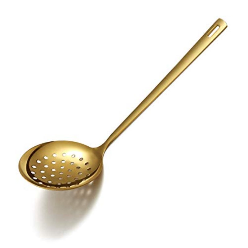 Gold Skimmer, Metal Strainer with Titanium Gold Plating, Kitchen Cooking Skimmers for Non-Stick Cookware, Dishwasher Safe, Easy to Clean - Image 1