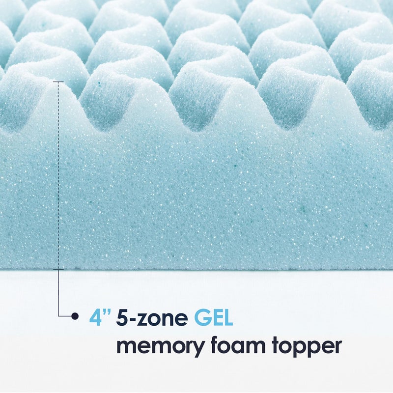 Mellow 4 Inch 5-Zone Memory Foam Mattress Topper, Cooling Gel Infusion, Dorm Essentials, Queen Blue - Image 3