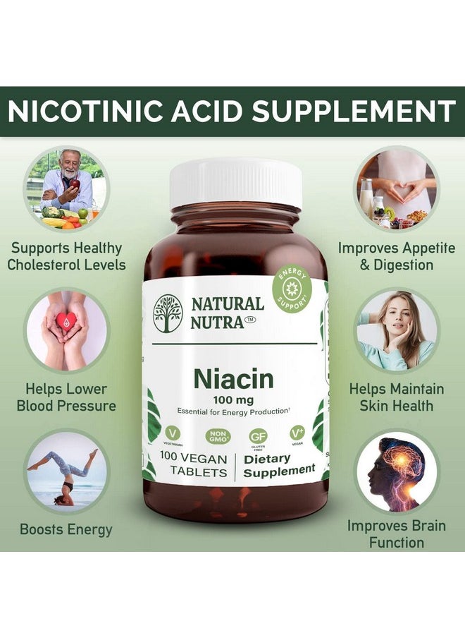 Natural Nutra - Niacin As Nicotinic Acid (Vitamin B3) Supplement For Boost Energy Improves Digestion Brain Function Non Gmo Gluten Free 100 Mg (100 Tablets Pack Of 3) - Image 1