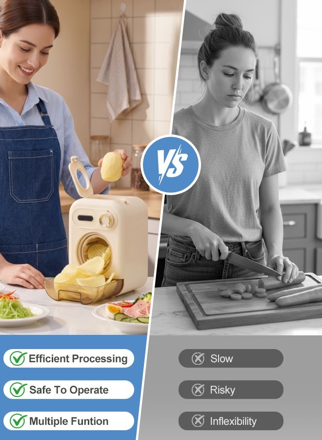  كاو مقشر ومشرّع خضروات كهربائي KAWU 5 في 1، تحكم بضابط دوران للعملية التلقائية، تصميم مفتاح كبير، شفرات قابلة للفصل، مناسب للجزر والخيار والبصل والبطاطا - Image 5