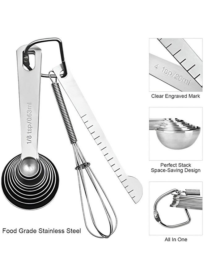 Homepixi Stainless Steel Measuring Spoons Set (Set of 11) Include 9 Stainless Steel Measuring Spoons, Egg Whisk and Measuring Ruler Scrape, Teaspoon Tablespoon Set for Cooking and Baking - Image 2