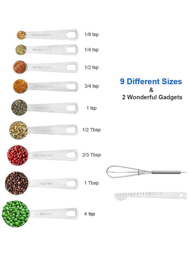 Homepixi Stainless Steel Measuring Spoons Set (Set of 11) Include 9 Stainless Steel Measuring Spoons, Egg Whisk and Measuring Ruler Scrape, Teaspoon Tablespoon Set for Cooking and Baking - Image 3