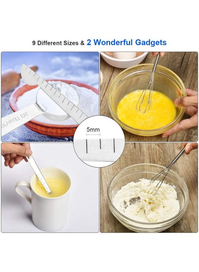 Homepixi Stainless Steel Measuring Spoons Set (Set of 11) Include 9 Stainless Steel Measuring Spoons, Egg Whisk and Measuring Ruler Scrape, Teaspoon Tablespoon Set for Cooking and Baking - Image 4
