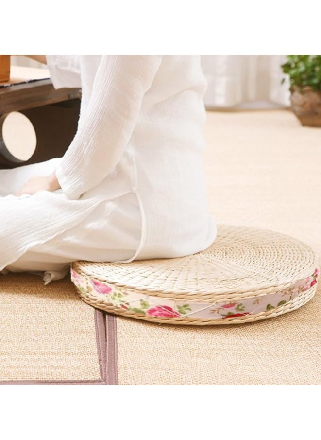 LINGWEI LINGWEI Handmade Japanese Tatami Floor Pillow - Woven Straw Round Seat Cushion Pad for Yoga, Meditation, Garden, and Dining Room Decoration - Breathable Natural Design  - Image 2