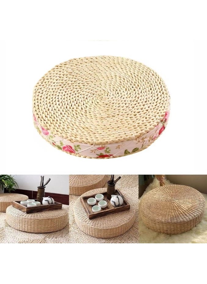 LINGWEI LINGWEI Handmade Japanese Tatami Floor Pillow - Woven Straw Round Seat Cushion Pad for Yoga, Meditation, Garden, and Dining Room Decoration - Breathable Natural Design  - Image 3