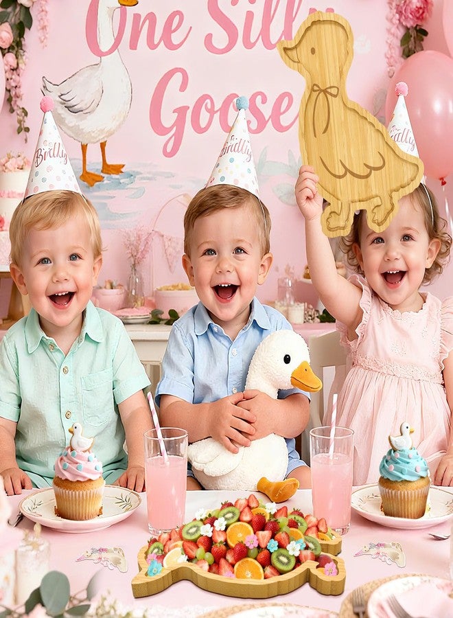 Easma 1PCS Wooden Goose Party Decoration One Silly Goose Birthday Decor Charcuterie Boards for Tabletop Geese Baby Shower Serving Tray Fillable Food Plates Tableware for Baby Girl Boy 1st Birthday Supply - Image 3
