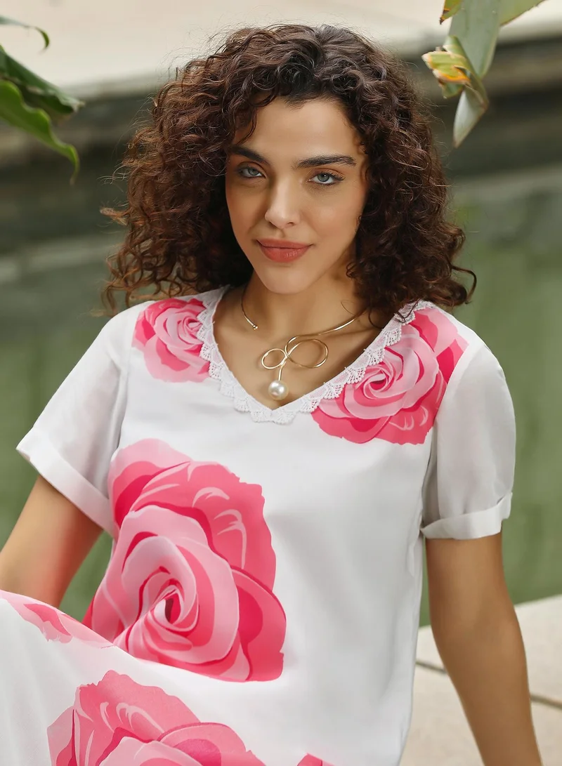 Qissa  Women's Rose Pink & Daisy White Chantilly Bloom Kurta Set for Women | Best Price UAE