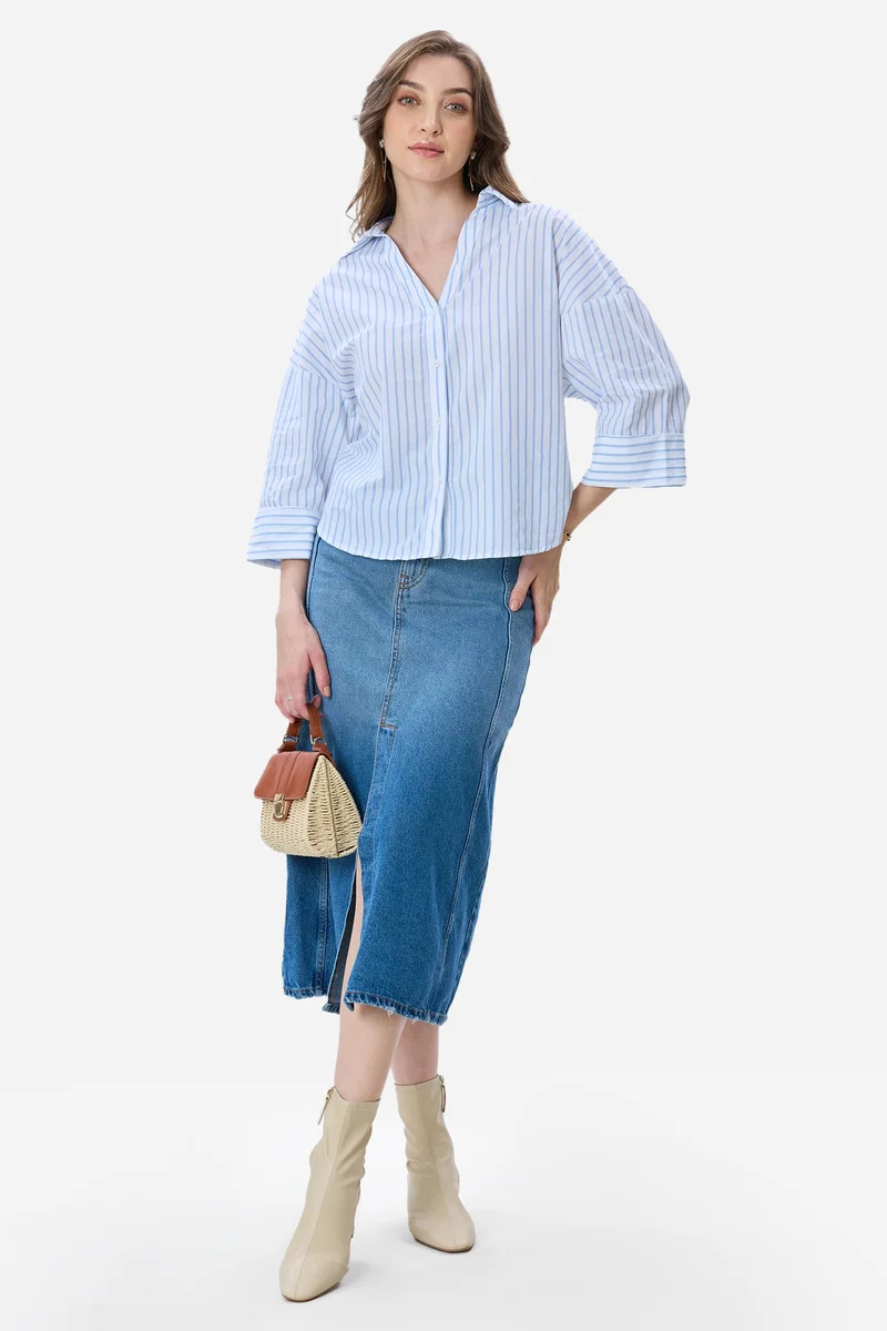 فيرجيو Stripes Cotton Boxy Fit Shirt for Women