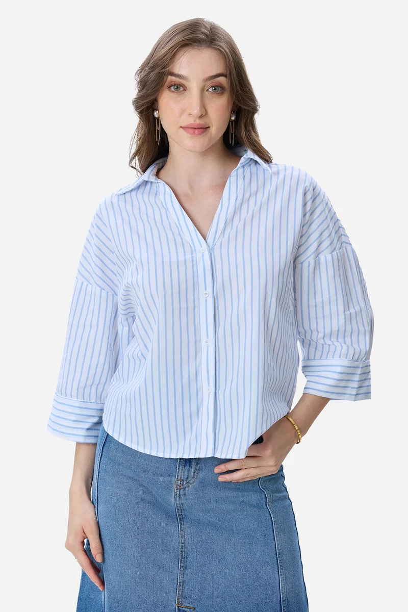 فيرجيو Stripes Cotton Boxy Fit Shirt for Women