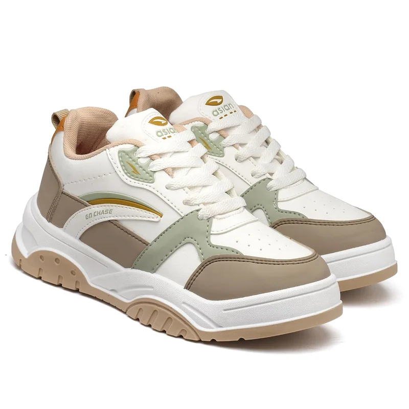 Asian Stylish White Beige Sneakers for Women and Girls