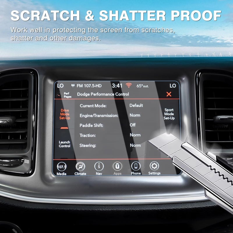 Karltys 【Upgrade】 2 Pack Screen Protector for 【No Glare u0026 Fingerprint】 Tempered Glass 2015~2023 Dodge Challenger 8.4-Inch for Models SRT 392 Hellcat Uconnect - Image 4