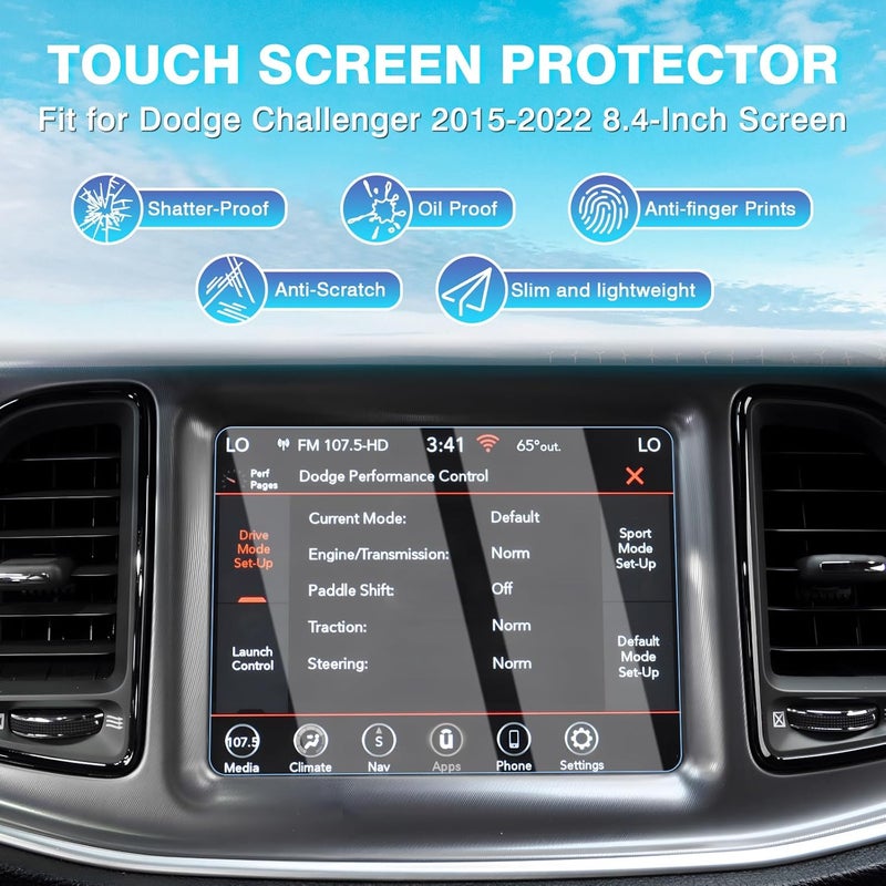 Karltys 【Upgrade】 2 Pack Screen Protector for 【No Glare u0026 Fingerprint】 Tempered Glass 2015~2023 Dodge Challenger 8.4-Inch for Models SRT 392 Hellcat Uconnect - Image 2
