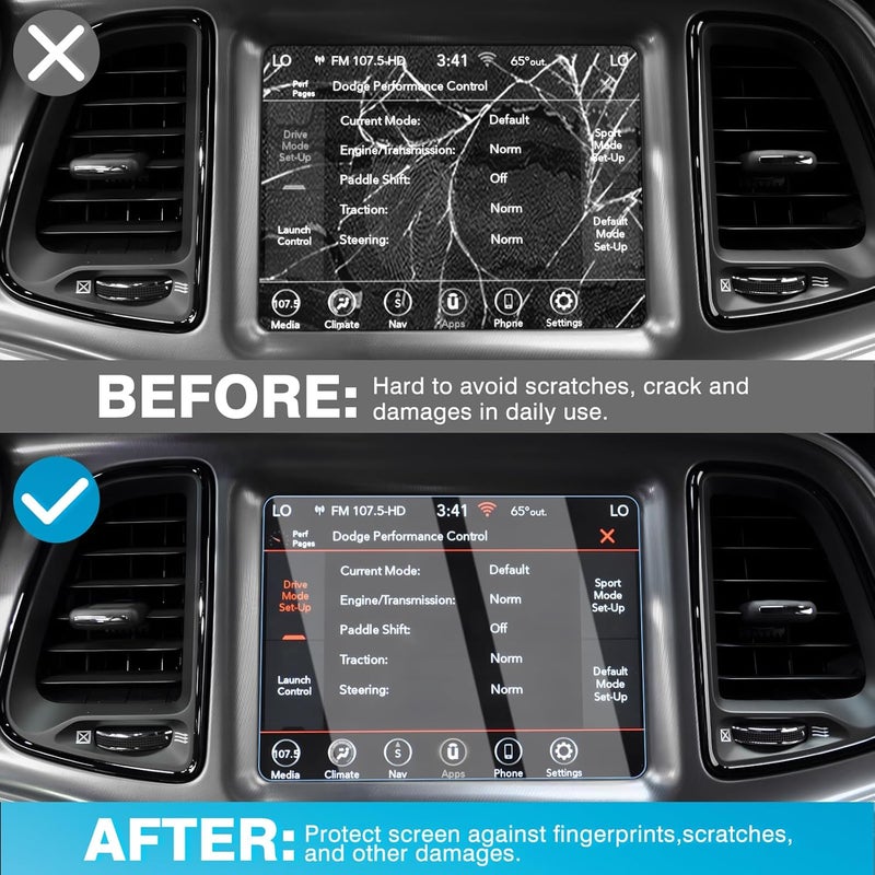 Karltys 【Upgrade】 2 Pack Screen Protector for 【No Glare u0026 Fingerprint】 Tempered Glass 2015~2023 Dodge Challenger 8.4-Inch for Models SRT 392 Hellcat Uconnect - Image 3
