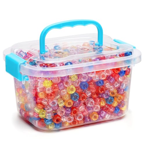 GAGANIU Pony Beads 1100+ Pcs – Glitter Mix Plastic Kandi Beads in Jar for Bracelets, Hair Braids, Jewelry Making & DIY Crafts - Image 1