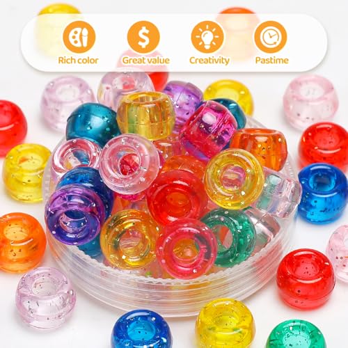 GAGANIU Pony Beads 1100+ Pcs – Glitter Mix Plastic Kandi Beads in Jar for Bracelets, Hair Braids, Jewelry Making & DIY Crafts - Image 3