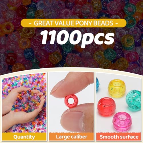 GAGANIU Pony Beads 1100+ Pcs – Glitter Mix Plastic Kandi Beads in Jar for Bracelets, Hair Braids, Jewelry Making & DIY Crafts - Image 2