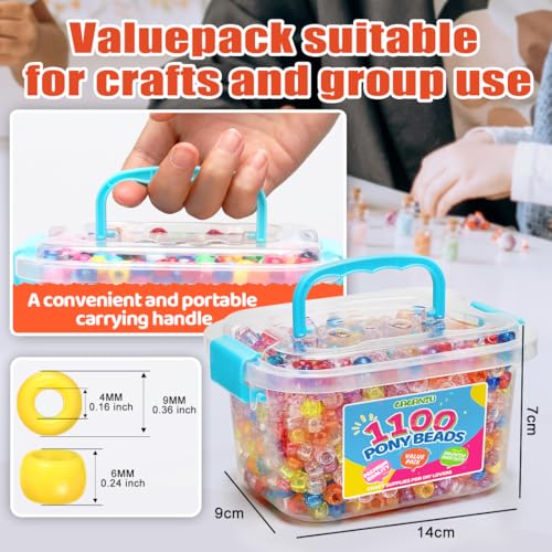 GAGANIU Pony Beads 1100+ Pcs – Glitter Mix Plastic Kandi Beads in Jar for Bracelets, Hair Braids, Jewelry Making & DIY Crafts - Image 4