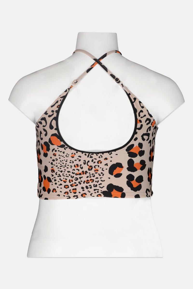 Women Animal Print Sleeveless Bikini Top, Multicolor