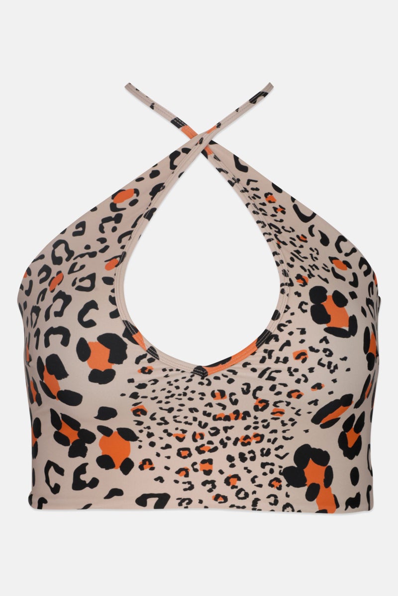 Women Animal Print Sleeveless Bikini Top, Multicolor