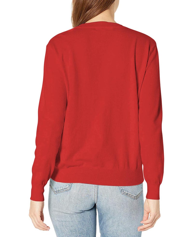 QUALFORT Women's Red Crewneck Sweater Pullover Soft Knitted Pullover Tops Large - Image 2