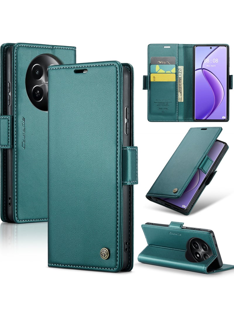 CaseMe Phone Case Luxury PU Leather Design Anti Fingerprint 023 Flip Cover Card Slot Holder Cover For  Realme 12X 5G / Realme 12 5G (Green) - Image 1