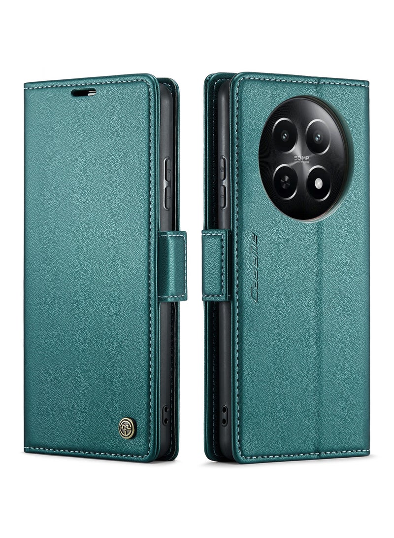CaseMe Phone Case Luxury PU Leather Design Anti Fingerprint 023 Flip Cover Card Slot Holder Cover For  Realme 12X 5G / Realme 12 5G (Green) - Image 2