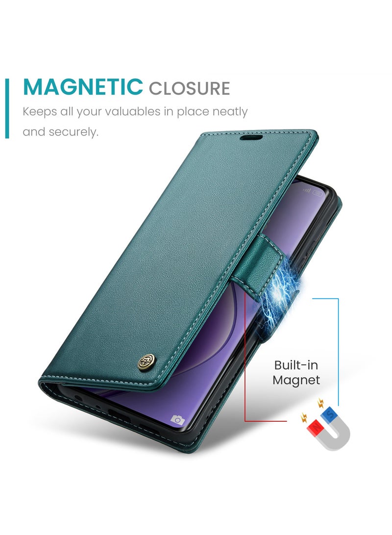 CaseMe Phone Case Luxury PU Leather Design Anti Fingerprint 023 Flip Cover Card Slot Holder Cover For  Realme 12X 5G / Realme 12 5G (Green) - Image 3