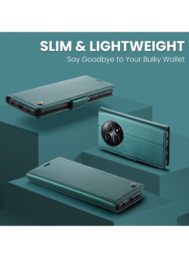 CaseMe Phone Case Luxury PU Leather Design Anti Fingerprint 023 Flip Cover Card Slot Holder Cover For  Realme 12X 5G / Realme 12 5G (Green) - Image 5