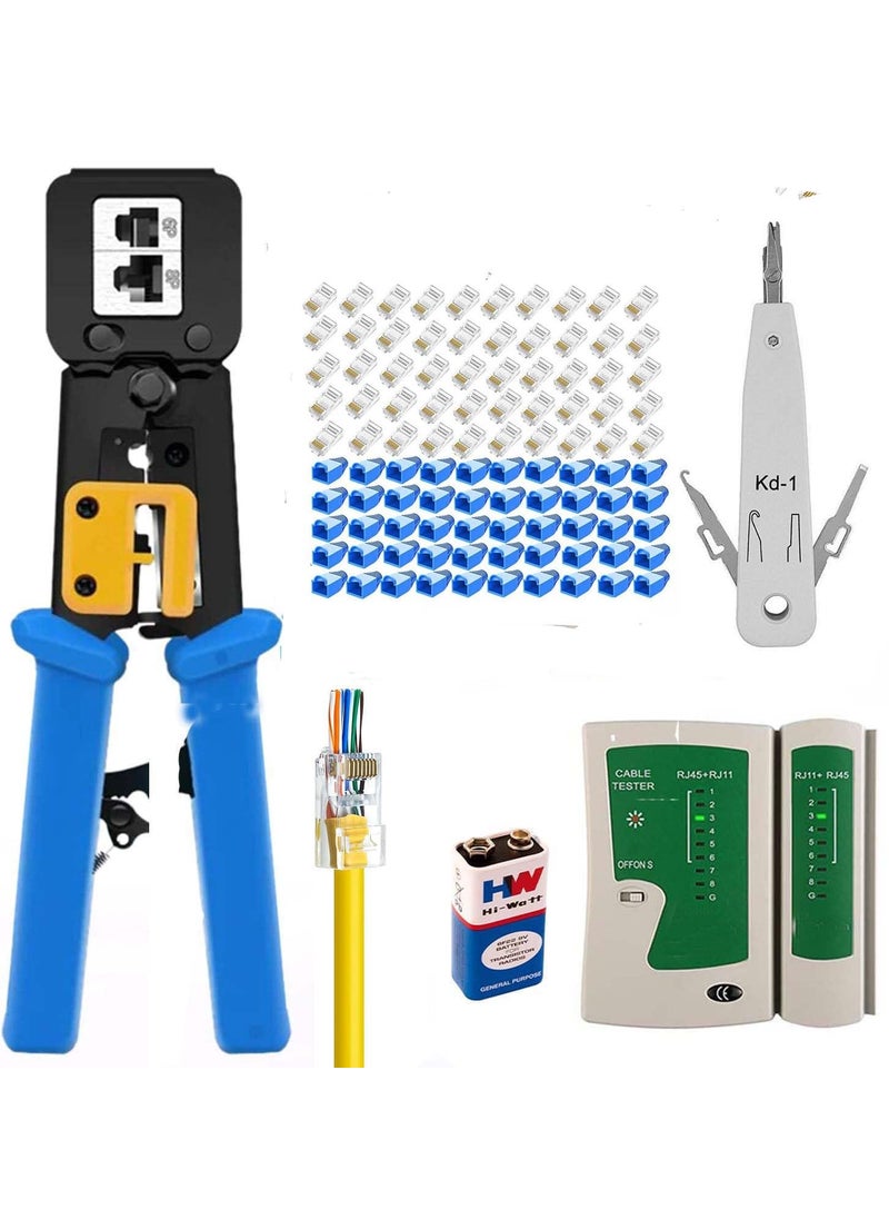 CivON Civon Crimping Tool RJ45 Tool Kit Cat5 Cat5e Cat6 50PCS RJ45 Pass Through Connectors 50PCS Covers Network Cable Tester Wire KD 1 Punch Down Pass Through Tool kit  - Image 1