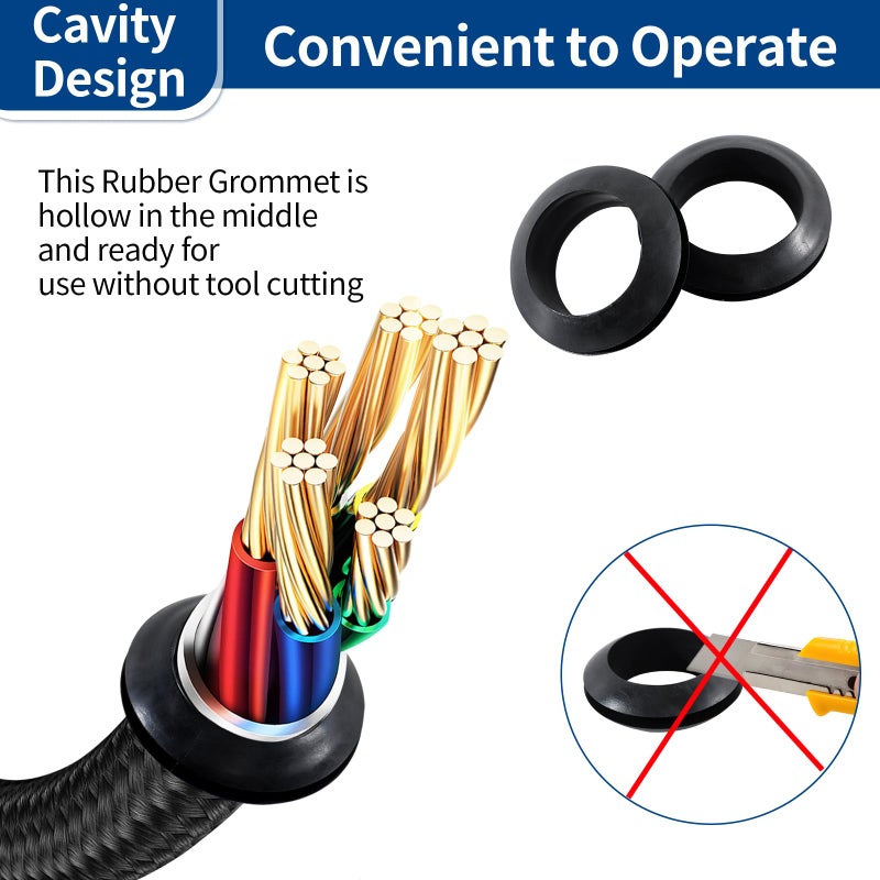 Monigte 100PCS Rubber Grommet Kit, 8 Sizes Hollow Firewall Hole Plug Assortment, Rubber Grommets for Wire, Wiring, Automotive, Cord Organization, 1/4", 5/16", 3/8", 7/16", 1/2", 5/8", 3/4'', 7/8", 1'' - Image 4