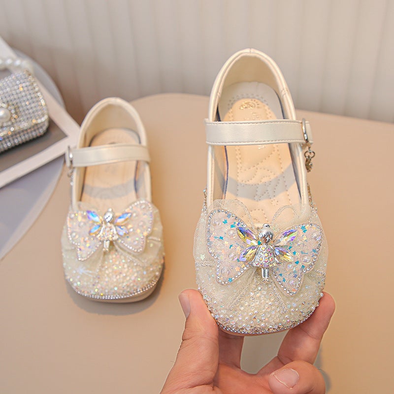 Girls'' Shoes Princess Crystal Shoes 2026 Spring and Autumn New Style Children''s Soft-Soled Girls'' Bow Performance Shoes - Image 1