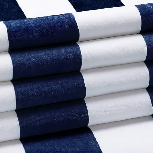 HENBAY Cotton Oversized Beach Towel - Large 70 x 35 Inch Pool Towel, Navy Blue Striped Quick Dry Swimming Cabana Towel - Image 2