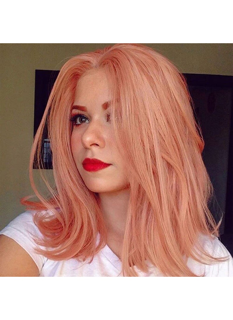 Xiweiya xiweiya Pastel Peach Bob Wigs With Short Pink Wig Short Straight Synthetic Peach Lace Front Wig Heat Resistant fiber Hair For Women Heat Resistant Fiber Hair 180% Density Wig14inch 