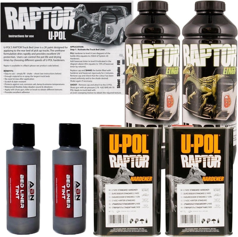 U-POl Raptor Pewter Metallic Urethane Spray-On Truck Bed Liner & Texture Coating, 2 Liters - Image 1