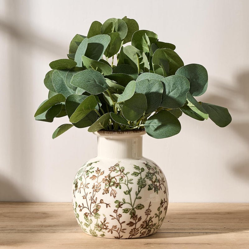 SIDUCAL Ceramic Green and Beige Antique Vase, 5.91 Inch Retro Ice Cracked Chinoiserie Floral Vase, Rustic Farmhouse Vases for Home Decor, Bookshelf, Office, Garden, Chinoiserie Decor, Tuscan Decor - Image 2