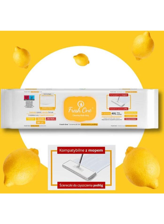 Fresh One 3 Packs of Lemon Scent Floor-Cleaning Wet Mop Wipes 50 Pieces in One With Seal Lid Made In Turkey - Image 2