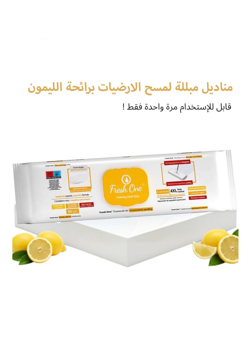 Fresh One 3 Packs of Lemon Scent Floor-Cleaning Wet Mop Wipes 50 Pieces in One With Seal Lid Made In Turkey - Image 3