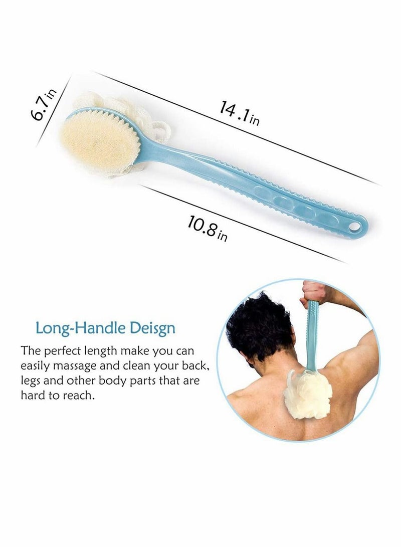 KASTWAVE Bath Brush 2-in-1 Back Scrubber Long Handled With Ball Mesh Luffa Pouf Sponge Bathroom Tool Accessories (Blue) - Image 4