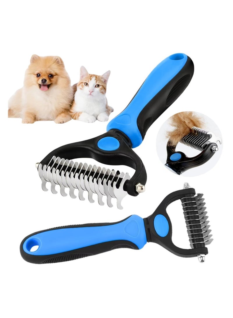 2pcs Pet Grooming Brush Set Large & Small Double Sided Rake Comb for Dogs and Cats, Easy Shedding & Dematting - Image 1