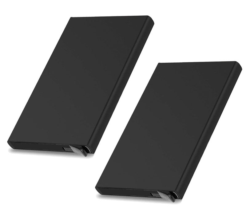 SNDIA حامل بطاقات ائتمان وخصم ذكي معدني أسود محمي بتقنية RFID - عبوة من 2 (6x0.9x9.5 سم) - Image 1