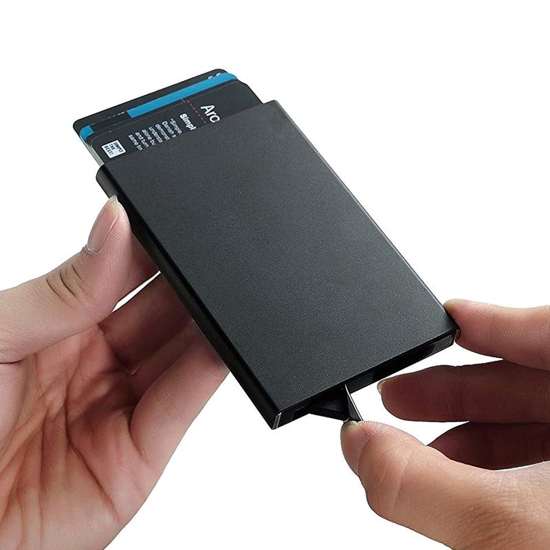 SNDIA حامل بطاقات ائتمان وخصم ذكي معدني أسود محمي بتقنية RFID - عبوة من 2 (6x0.9x9.5 سم) - Image 5