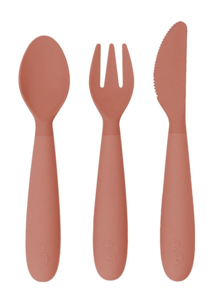 ezpz - Happy Utensils - 100% Bpa Free Fork, Spoon & Knife For Toddlers + Preschoolers + Self-Feeding- 24 Months+ - Sienna - Image 1
