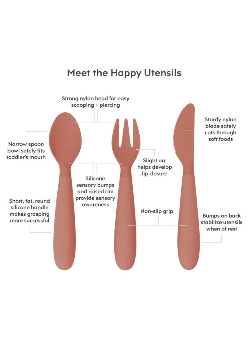 ezpz - Happy Utensils - 100% Bpa Free Fork, Spoon & Knife For Toddlers + Preschoolers + Self-Feeding- 24 Months+ - Sienna - Image 1