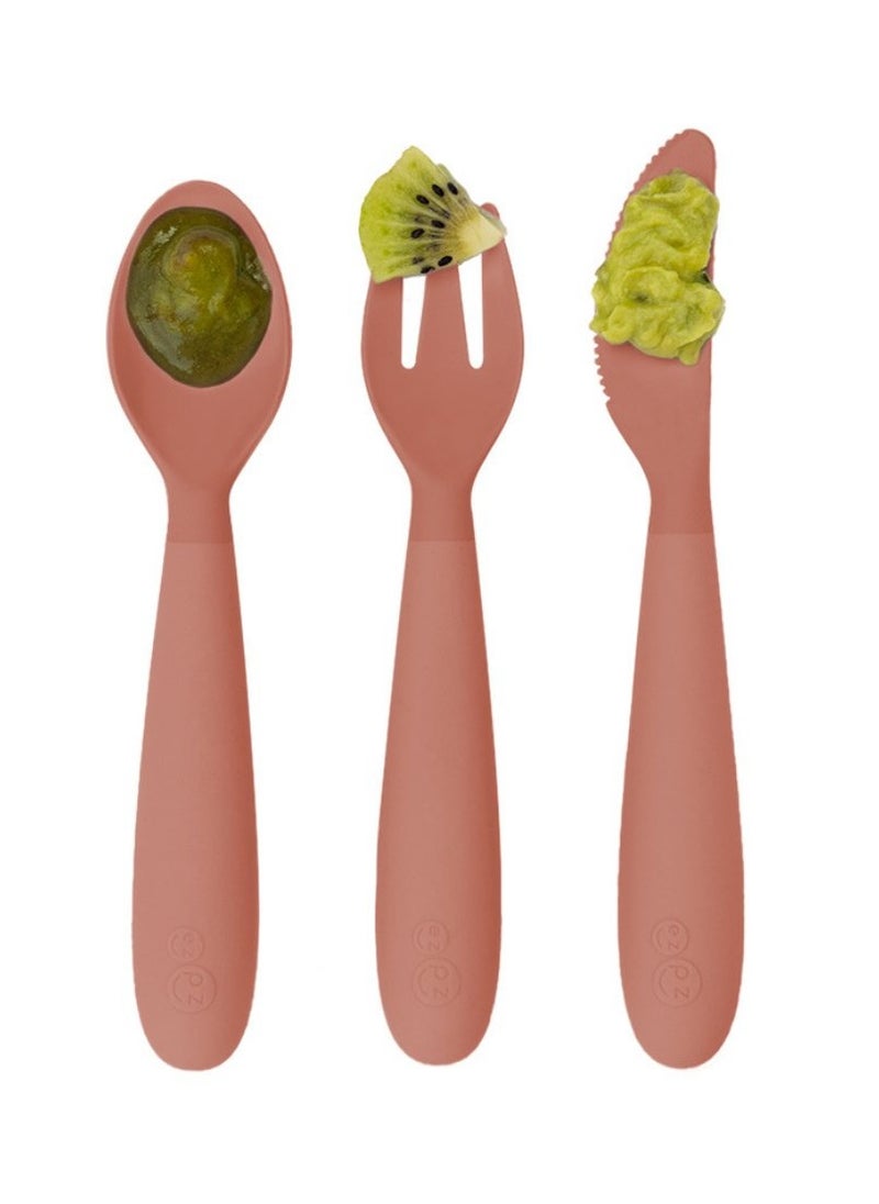 ezpz - Happy Utensils - 100% Bpa Free Fork, Spoon & Knife For Toddlers + Preschoolers + Self-Feeding- 24 Months+ - Sienna - Image 1