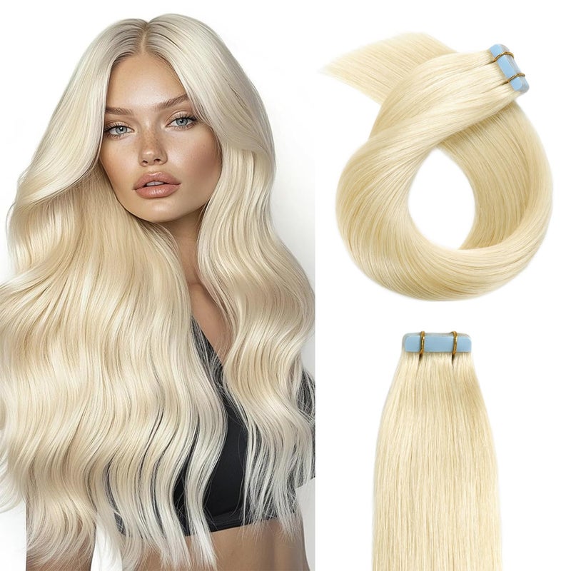 YILITE Tape in Hair Extensions Real Human Hair 60 Platinum Blonde Tape in Hair Extensions Human Hair 16 Inch Invisible Extensions 40g Extensions Human Hair Natural 20 Pcs by YILITE16inches 60 - Image 2