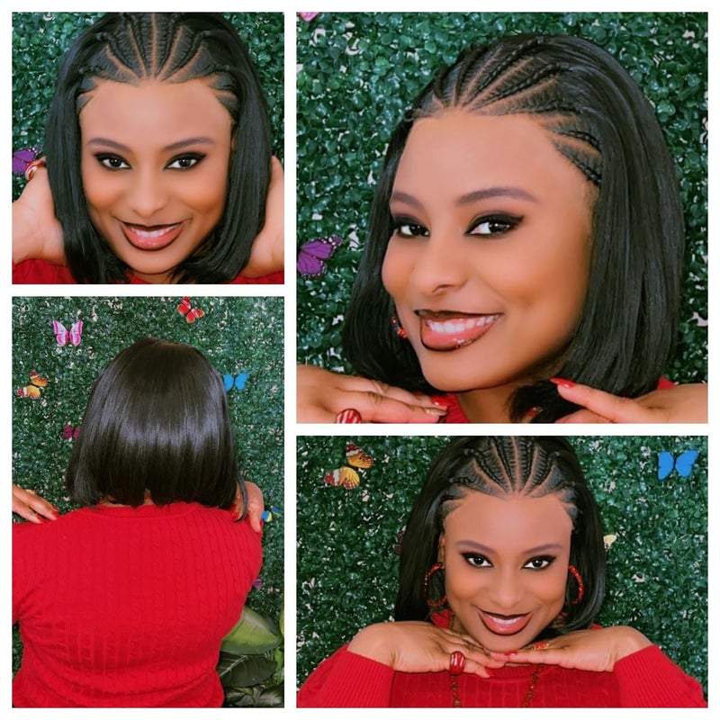 WIGER 13x4 Straight Bob Lace Frontal Wigs Cornrow Braided Wigs for Black Women Glueless Braided Lace Front Wigs 12 Inch Synthetic Short Cornrows Wigs - Image 5